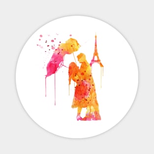 Watercolor Love Couple in Paris Magnet